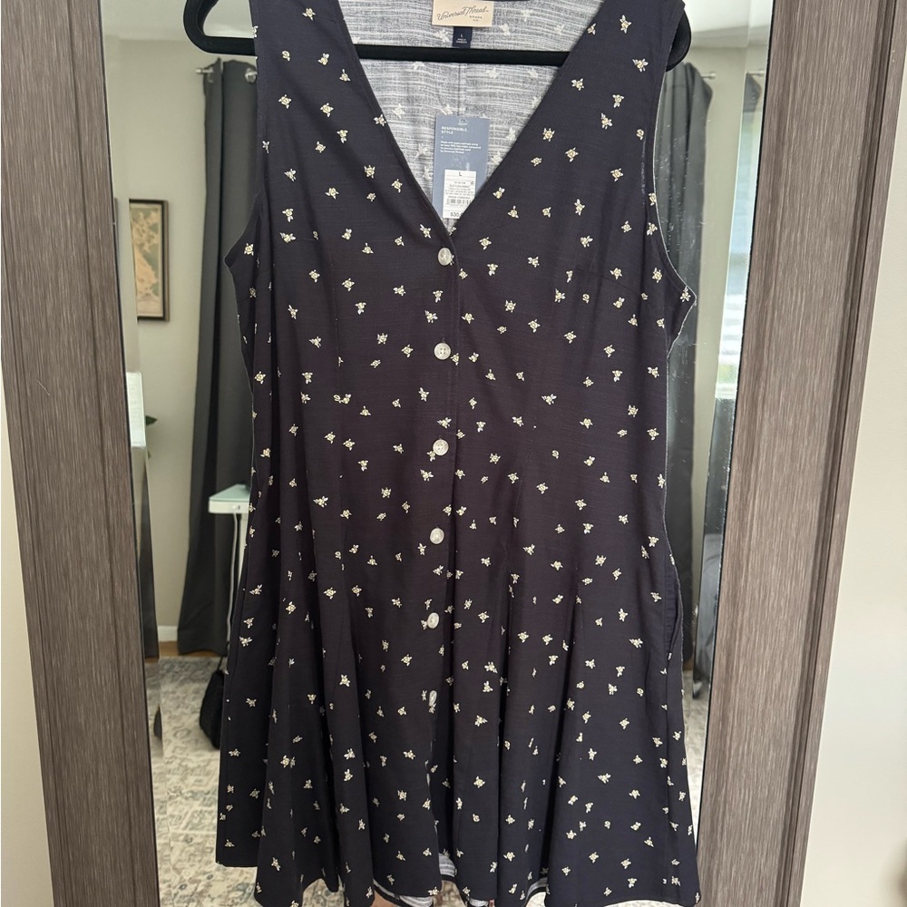 Universal Thread Blue Dress with Cream Floral Pattern